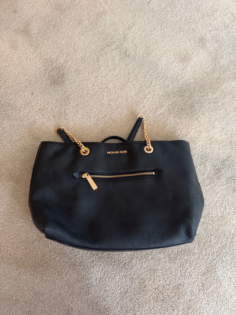 Michael Kors Black Leather Tote with Gold Chain Handles